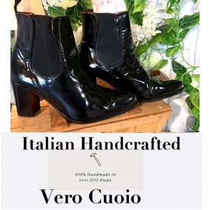 Vero Cuoio Italian Leather Handcrafted Ankle boot bootie block heel on trend